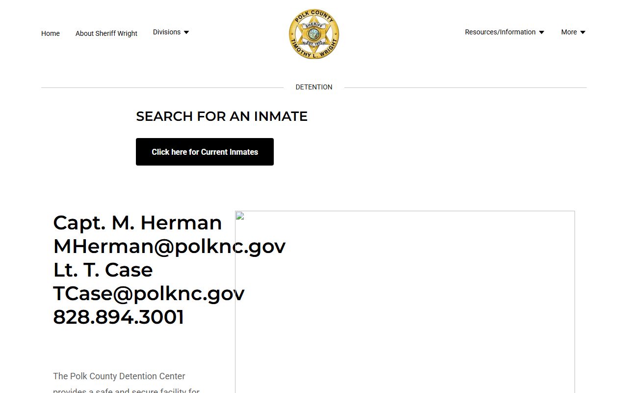 Polk County inmate records detention page with current inmate link