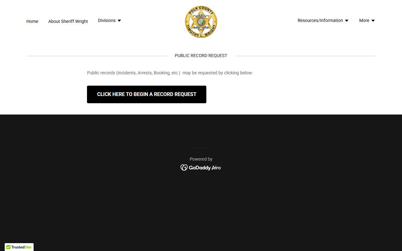 Polk County Sheriff's Office records request page